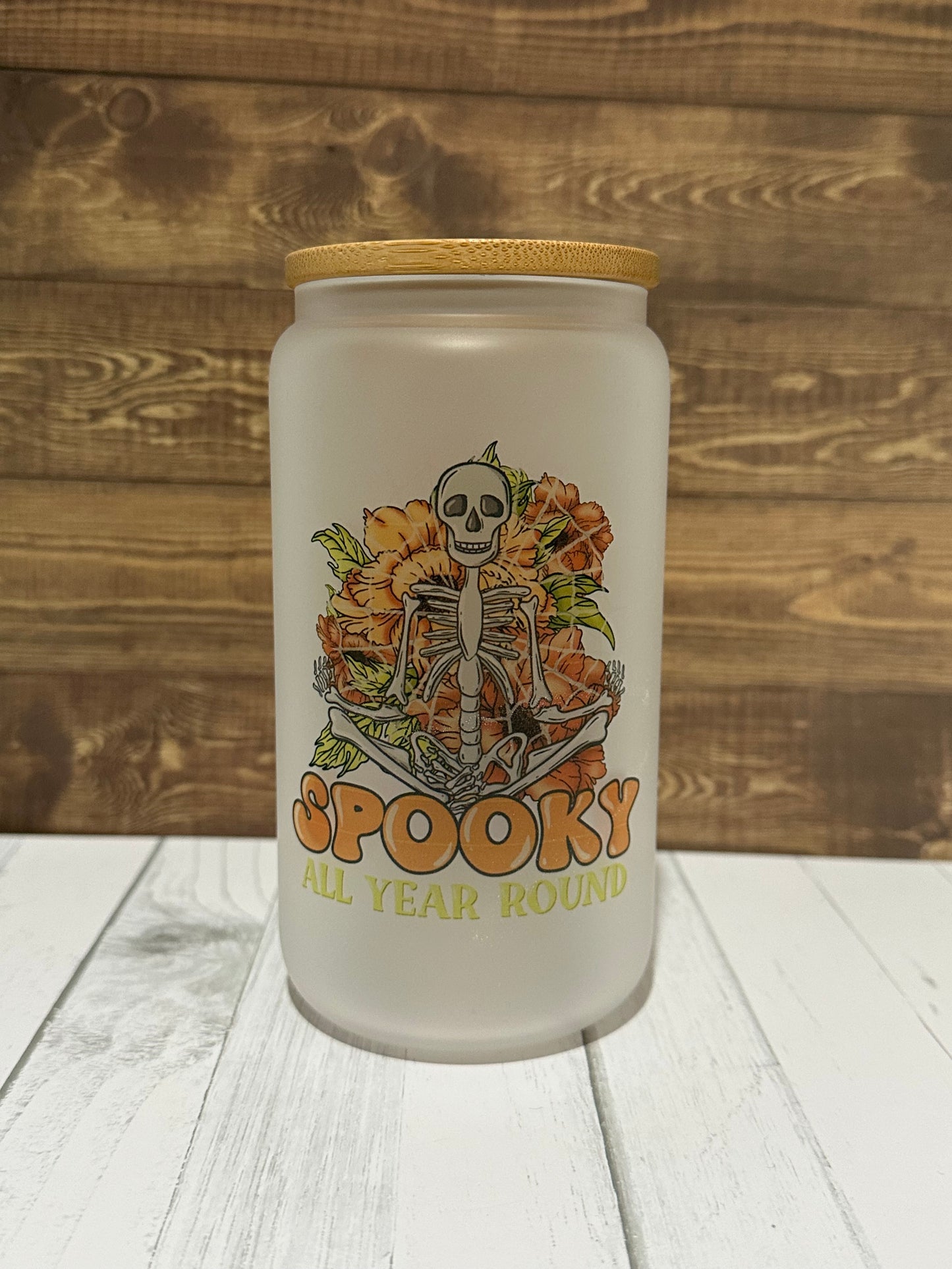 16 oz. Spooky All Year Long Glass Can Cup