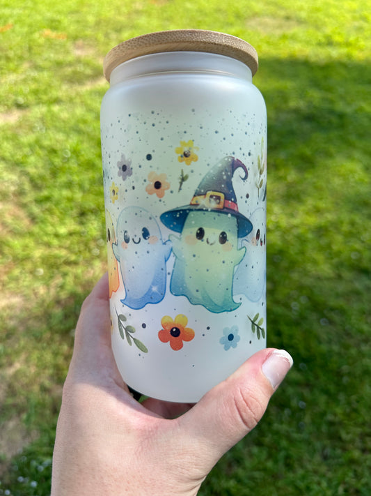 16 oz. Pastel Ghosts Glass Can Cup